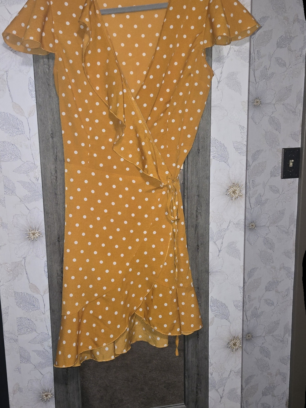 Mustard Yellow Polka Dot Wrap Dress